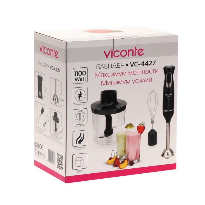 Блендер Viconte VC-4427, погружной, 1100 Вт, 0.4 л, 2 скорости, импульсный режим, чёрный - фото 51411309 Блендер Viconte VC-4427, погружной, 1100 Вт, 0.4 л, 2 скорости, импульсный режим, чёрный - фото 51411309