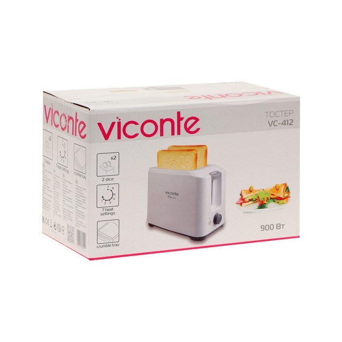 Тостер Viconte VC-412, 900 Вт, 900 Вт, 7 режимов прожарки, 2 тоста, белый - фото 51411340 Тостер Viconte VC-412, 900 Вт, 900 Вт, 7 режимов прожарки, 2 тоста, белый - фото 51411340