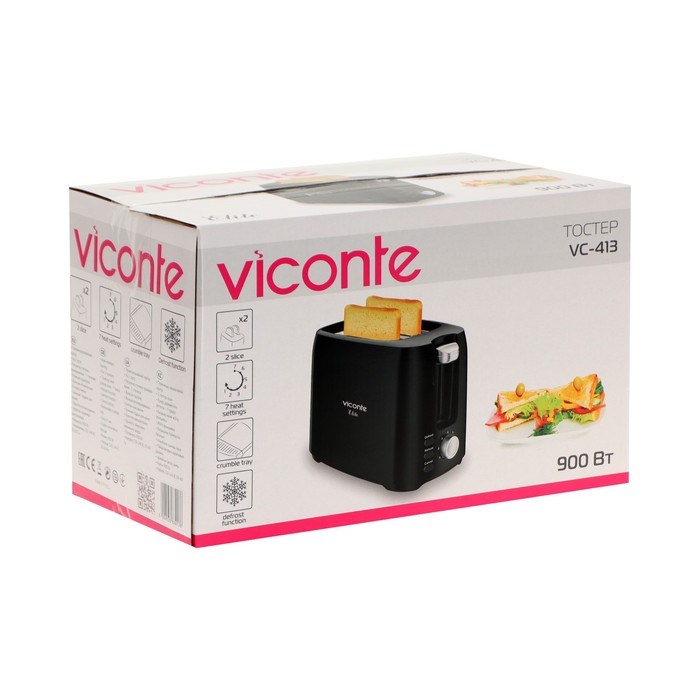Тостер Viconte VC-413, 900 Вт, 900 Вт, 7 режимов прожарки, 2 тоста, чёрный - фото 51411347 Тостер Viconte VC-413, 900 Вт, 900 Вт, 7 режимов прожарки, 2 тоста, чёрный - фото 51411347