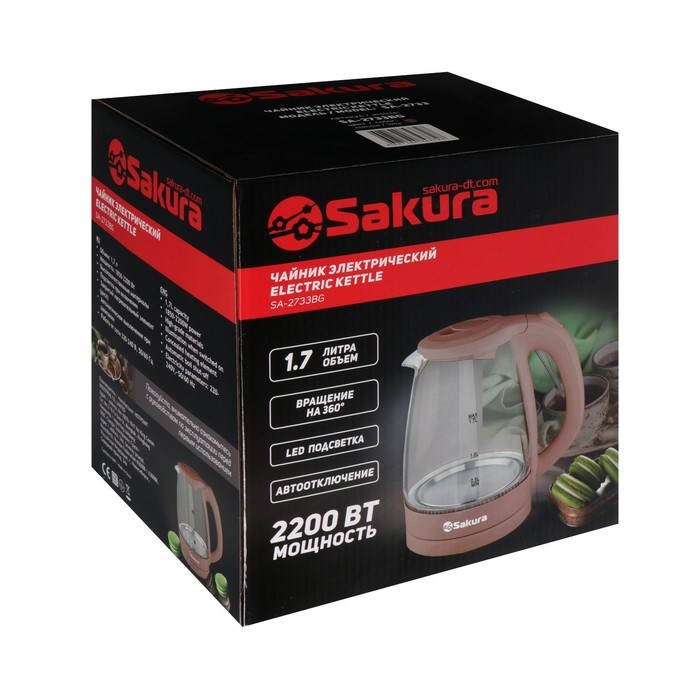 Чайник электрический Sakura SA-2733BG, стекло, 1.7 л, 2200 Вт, бежевый - фото 51412421 Чайник электрический Sakura SA-2733BG, стекло, 1.7 л, 2200 Вт, бежевый - фото 51412421