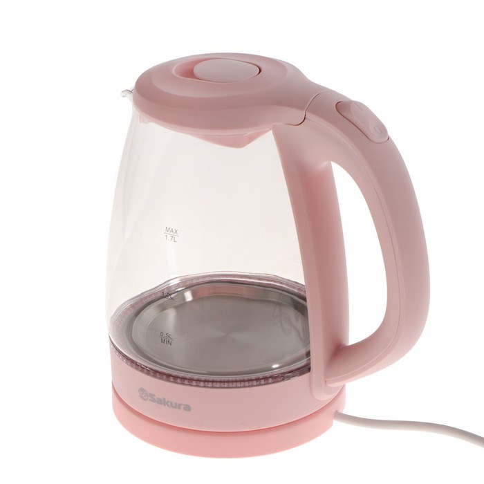 Чайник электрический Sakura SA-2733BG, стекло, 1.7 л, 2200 Вт, розовый - фото 51412424 Чайник электрический Sakura SA-2733BG, стекло, 1.7 л, 2200 Вт, розовый - фото 51412424