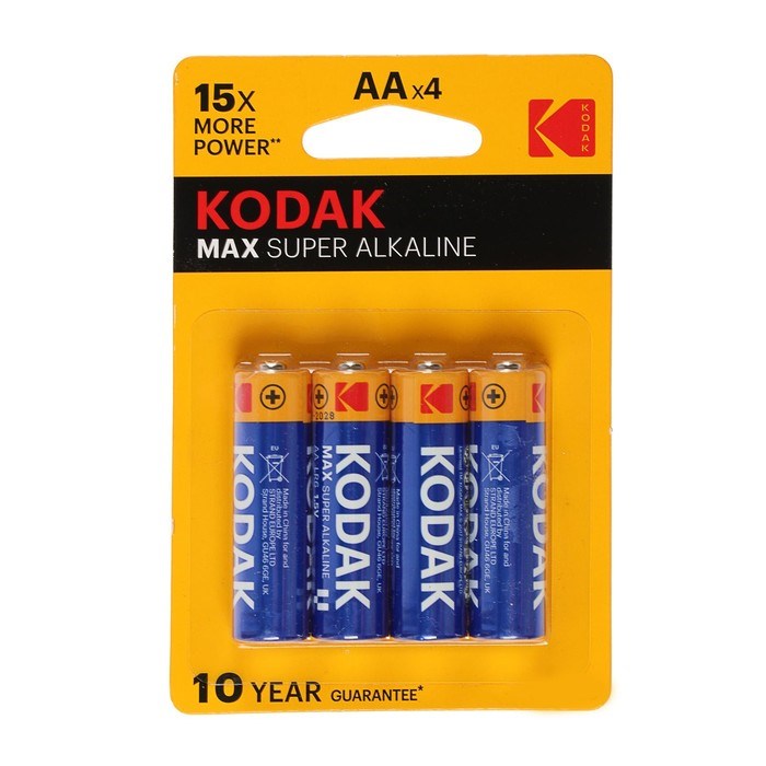 Батарейка алкалиновая Kodak Max, AA, LR6-4BL, 1.5В, блистер, 4 шт. - фото 51412779 Батарейка алкалиновая Kodak Max, AA, LR6-4BL, 1.5В, блистер, 4 шт. - фото 51412779