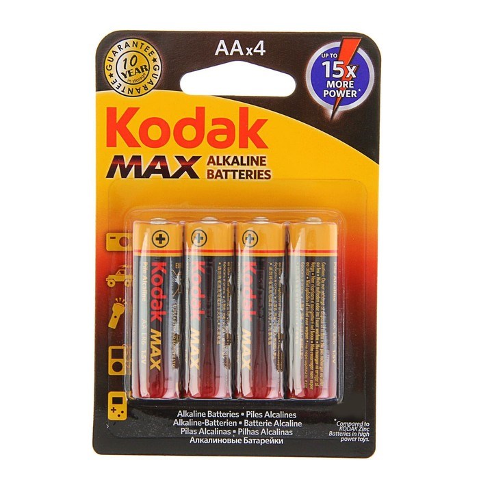 Батарейка алкалиновая Kodak Max, AA, LR6-4BL, 1.5В, блистер, 4 шт. - фото 51412782 Батарейка алкалиновая Kodak Max, AA, LR6-4BL, 1.5В, блистер, 4 шт. - фото 51412782