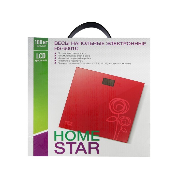 Весы напольные HOMESTAR HS-6001C, электронные, до 180 кг, 1хCR2032, стекло, красные - фото 51412940 Весы напольные HOMESTAR HS-6001C, электронные, до 180 кг, 1хCR2032, стекло, красные - фото 51412940