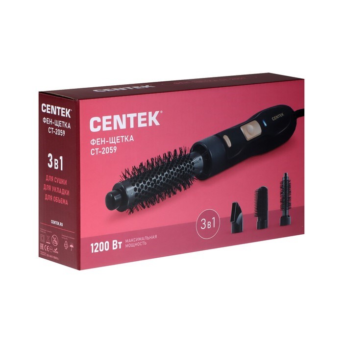 Фен-щетка Centek CT-2059, 1200 Вт, 2 скорости, 2 температурных режима, 3 насадки, черная - фото 51413021 Фен-щетка Centek CT-2059, 1200 Вт, 2 скорости, 2 температурных режима, 3 насадки, черная - фото 51413021