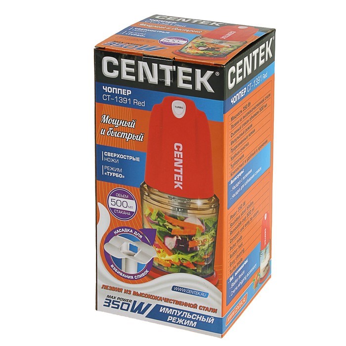 Измельчитель Centek CT-1391, чоппер, пластик, 350 Вт, 0.5 л, красный - фото 51413033 Измельчитель Centek CT-1391, чоппер, пластик, 350 Вт, 0.5 л, красный - фото 51413033