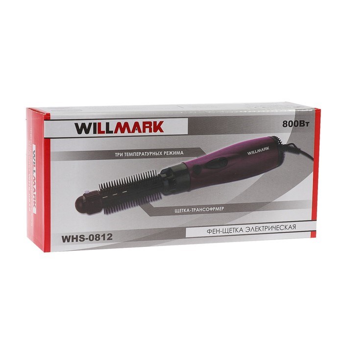 Фен-щётка WILLMARK WHS-0812, 800 Вт, 3 скорости, 3 температурных режима, 1 насадка, черный - фото 51413152 Фен-щётка WILLMARK WHS-0812, 800 Вт, 3 скорости, 3 температурных режима, 1 насадка, черный - фото 51413152