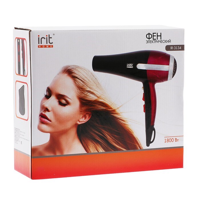 Фен Irit IR-3134, 1800 Вт, 2 скорости, 3 температурных режима, концентратор, чёрно-красный - фото 51413332 Фен Irit IR-3134, 1800 Вт, 2 скорости, 3 температурных режима, концентратор, чёрно-красный - фото 51413332