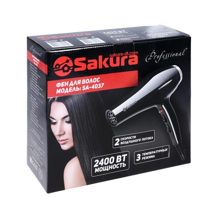 Фен Sakura SA-4037BK, 2400 Вт, 2 скорости, 3 температурных режима, чёрный - фото 51413364 Фен Sakura SA-4037BK, 2400 Вт, 2 скорости, 3 температурных режима, чёрный - фото 51413364