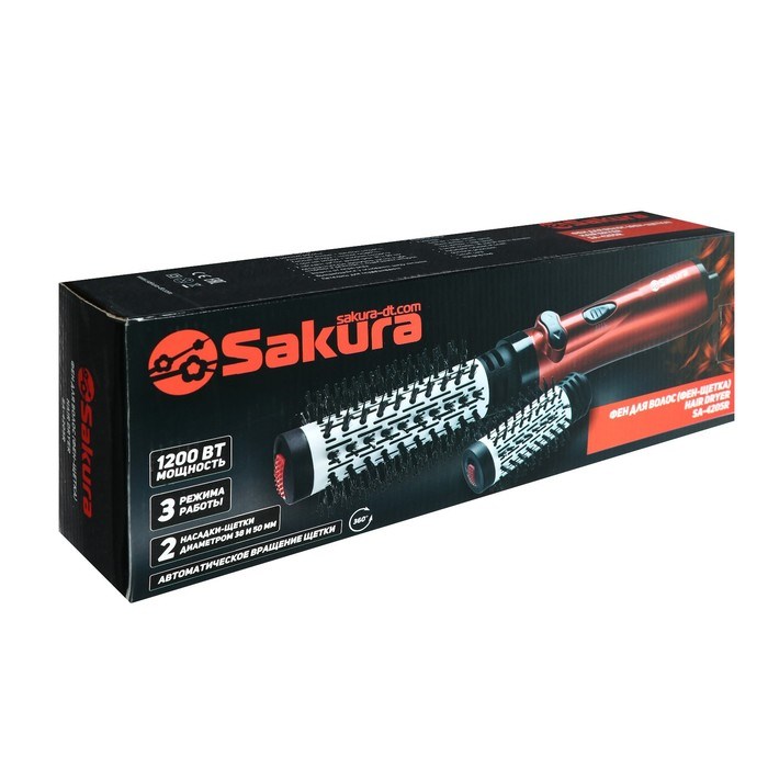 Фен-щетка Sakura SA-4205R, 1200 Вт, 3 режима работы, 2 насадки, защита от перегрева, красная - фото 51414017 Фен-щетка Sakura SA-4205R, 1200 Вт, 3 режима работы, 2 насадки, защита от перегрева, красная - фото 51414017