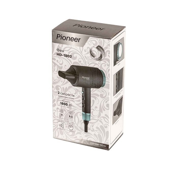 Фен Pioneer HD-1802, 1800 Вт, 2 скорости, 3 температурных режима, чёрно-бирюзовый - фото 51414526 Фен Pioneer HD-1802, 1800 Вт, 2 скорости, 3 температурных режима, чёрно-бирюзовый - фото 51414526