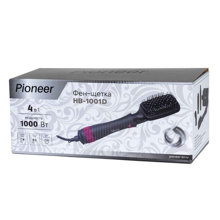 Фен-щётка Pioneer HB-1001D, 1000 Вт, 2 температурных режима, чёрно-розовая - фото 51414539 Фен-щётка Pioneer HB-1001D, 1000 Вт, 2 температурных режима, чёрно-розовая - фото 51414539
