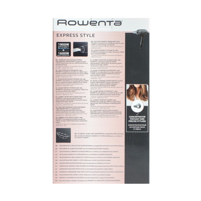 Фен Rowenta CV1803F0, 1600 Вт, DC мотор, 2 режима, хол.воздух, концентратор, чёрный - фото 51415498 Фен Rowenta CV1803F0, 1600 Вт, DC мотор, 2 режима, хол.воздух, концентратор, чёрный - фото 51415498