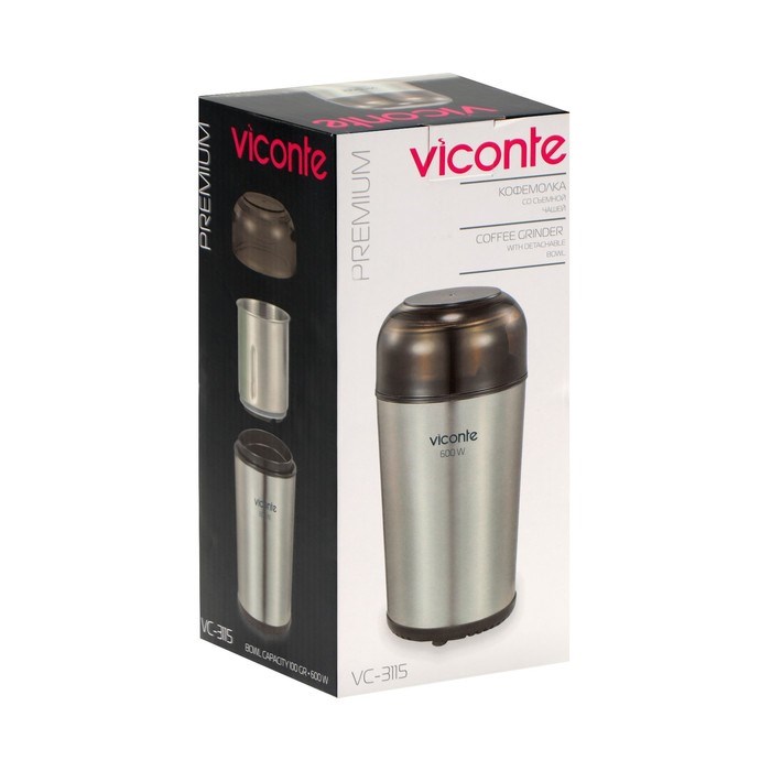 Кофемолка Viconte VC-3115, электрическая, ножевая, 600 Вт, 100 г, серебристо-чёрная - фото 51415806 Кофемолка Viconte VC-3115, электрическая, ножевая, 600 Вт, 100 г, серебристо-чёрная - фото 51415806