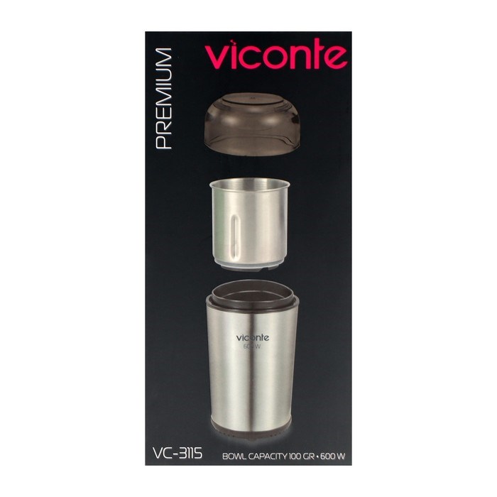 Кофемолка Viconte VC-3115, электрическая, ножевая, 600 Вт, 100 г, серебристо-чёрная - фото 51415807 Кофемолка Viconte VC-3115, электрическая, ножевая, 600 Вт, 100 г, серебристо-чёрная - фото 51415807