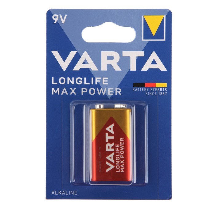 Батарейка алкалиновая Varta LONGLIFE MAX POWER, 6LR61-1BL, 9В, крона, блистер, 1 шт. - фото 51416255 Батарейка алкалиновая Varta LONGLIFE MAX POWER, 6LR61-1BL, 9В, крона, блистер, 1 шт. - фото 51416255