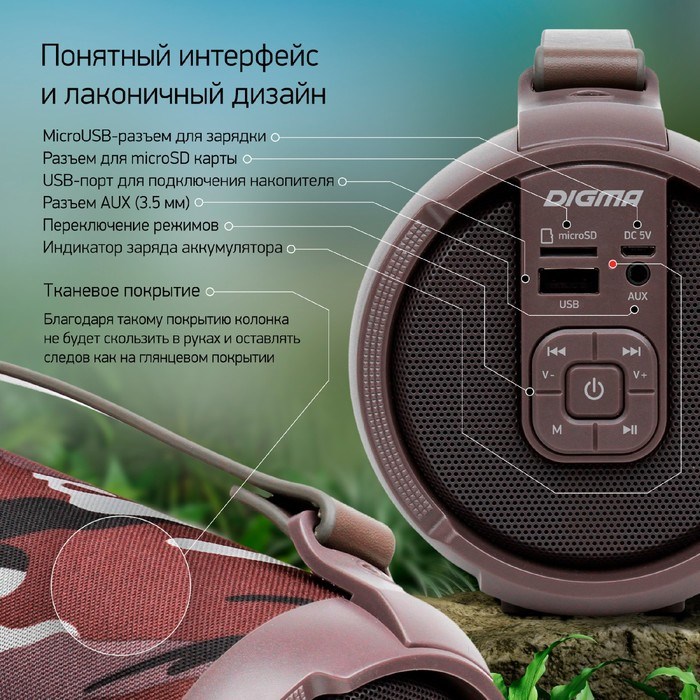 Колонка порт. Digma D-PS1520 камуфляж/камуфляж 16W 1.0 BT 10м 1500mAh (SP1520C) - фото 51417202 Колонка порт. Digma D-PS1520 камуфляж/камуфляж 16W 1.0 BT 10м 1500mAh (SP1520C) - фото 51417202