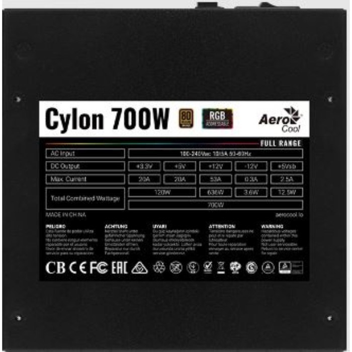 Блок питания Aerocool ATX 700W CYLON 700 80+ (24+4+4pin) APFC 120mm fan color 5xSATA RTL - фото 51417879 Блок питания Aerocool ATX 700W CYLON 700 80+ (24+4+4pin) APFC 120mm fan color 5xSATA RTL - фото 51417879