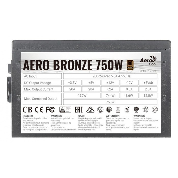 Блок питания Aerocool ATX 750W AERO BRONZE 80+ bronze 24+2x(4+4) pin APFC 120mm fan 6xSATA R 10044 - фото 51417898 Блок питания Aerocool ATX 750W AERO BRONZE 80+ bronze 24+2x(4+4) pin APFC 120mm fan 6xSATA R 10044 - фото 51417898