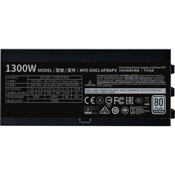 Блок питания Cooler Master ATX 1300W V1300 80+ platinum (24+8+4+4pin) APFC 140mm fan 16xSATA   10044 - фото 51417934