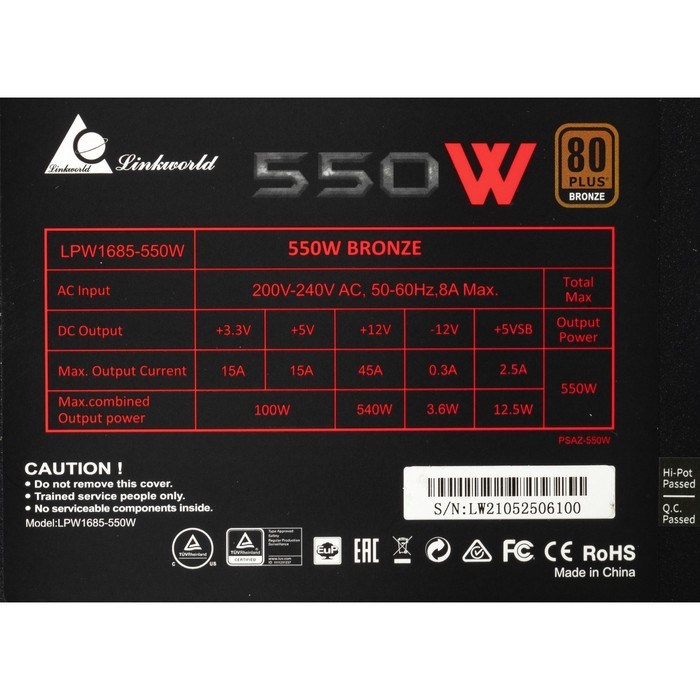 Блок питания LinkWorld ATX 550W LW-550B 80+ bronze (24+4+4pin) APFC 120mm fan 5xSATA RTL - фото 51418314 Блок питания LinkWorld ATX 550W LW-550B 80+ bronze (24+4+4pin) APFC 120mm fan 5xSATA RTL - фото 51418314