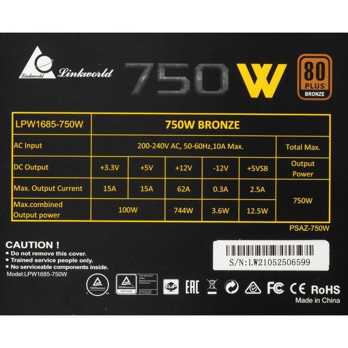 Блок питания LinkWorld ATX 750W LW-750B 80+ bronze 24+2x(4+4) pin APFC 120mm fan 5xSATA RTL 100444 - фото 51418321 Блок питания LinkWorld ATX 750W LW-750B 80+ bronze 24+2x(4+4) pin APFC 120mm fan 5xSATA RTL 100444 - фото 51418321