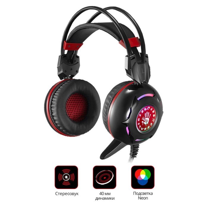 Наушники с микрофоном A4Tech Bloody G300 черный/красный 2.2м мониторные оголовье (G300 BLACK 10045 - фото 51421998 Наушники с микрофоном A4Tech Bloody G300 черный/красный 2.2м мониторные оголовье (G300 BLACK 10045 - фото 51421998