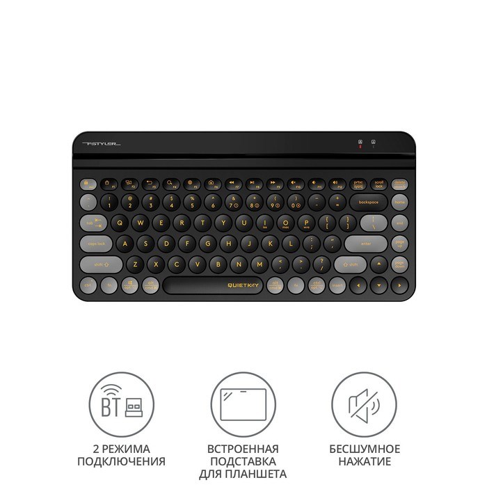 Клавиатура A4Tech Fstyler FBK30 черный/серый USB беспроводная BT/Radio slim Multimedia (FBK3 10045 - фото 51422629 Клавиатура A4Tech Fstyler FBK30 черный/серый USB беспроводная BT/Radio slim Multimedia (FBK3 10045 - фото 51422629