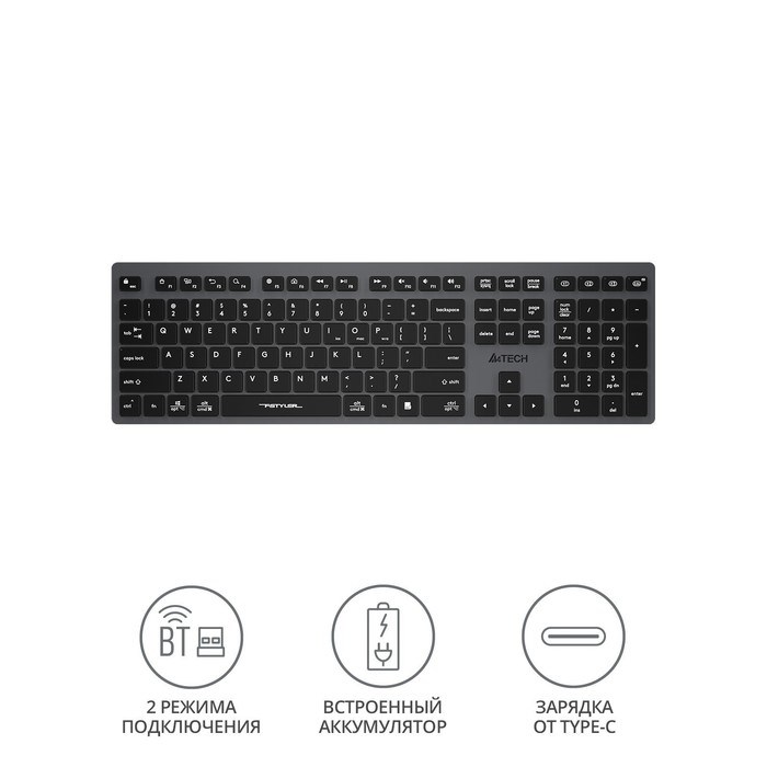 Клавиатура A4Tech Fstyler FBX50C серый USB беспроводная BT/Radio slim Multimedia (FBX50C GRE 10045 - фото 51422639 Клавиатура A4Tech Fstyler FBX50C серый USB беспроводная BT/Radio slim Multimedia (FBX50C GRE 10045 - фото 51422639