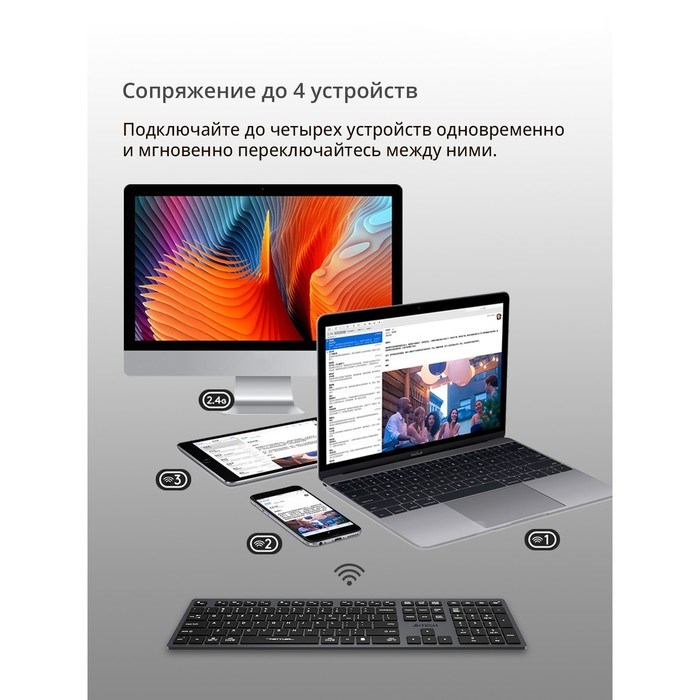 Клавиатура A4Tech Fstyler FBX50C серый USB беспроводная BT/Radio slim Multimedia (FBX50C GRE 10045 - фото 51422642 Клавиатура A4Tech Fstyler FBX50C серый USB беспроводная BT/Radio slim Multimedia (FBX50C GRE 10045 - фото 51422642