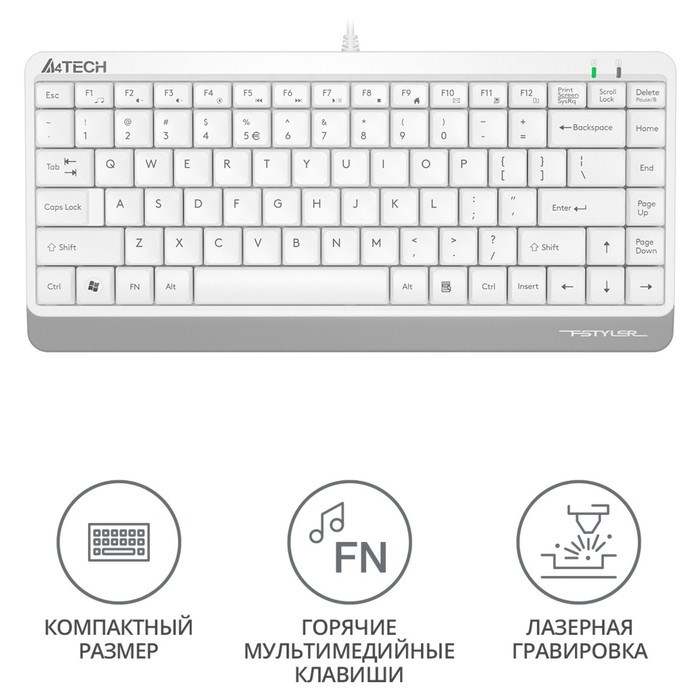 Клавиатура A4Tech Fstyler FK11 белый USB slim - фото 51423134 Клавиатура A4Tech Fstyler FK11 белый USB slim - фото 51423134