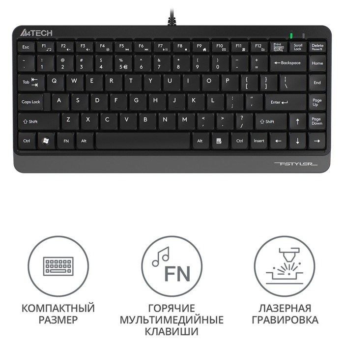 Клавиатура A4Tech Fstyler FK11 черный/серый USB slim - фото 51423139 Клавиатура A4Tech Fstyler FK11 черный/серый USB slim - фото 51423139
