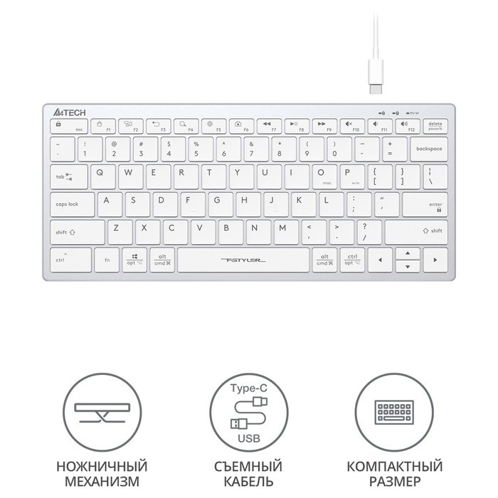 Клавиатура A4Tech Fstyler FX51 белый USB slim Multimedia (FX51 WHITE) - фото 51423233 Клавиатура A4Tech Fstyler FX51 белый USB slim Multimedia (FX51 WHITE) - фото 51423233