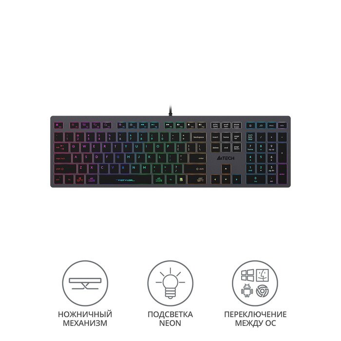 Клавиатура A4Tech Fstyler FX60 серый USB slim LED (FX60 GREY / NEON) - фото 51423253 Клавиатура A4Tech Fstyler FX60 серый USB slim LED (FX60 GREY / NEON) - фото 51423253