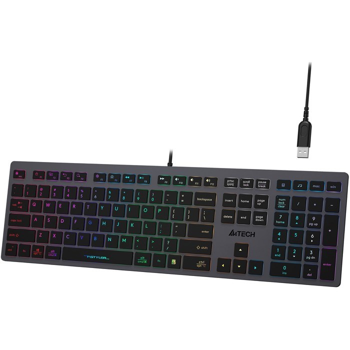 Клавиатура A4Tech Fstyler FX60H серый USB slim LED (FX60H GREY/NEON) - фото 51423271 Клавиатура A4Tech Fstyler FX60H серый USB slim LED (FX60H GREY/NEON) - фото 51423271