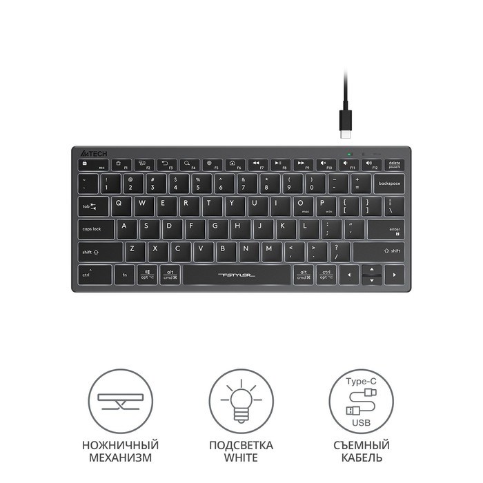 Клавиатура A4Tech Fstyler FX61 серый USB slim LED (FX61 GREY) - фото 51423293 Клавиатура A4Tech Fstyler FX61 серый USB slim LED (FX61 GREY) - фото 51423293
