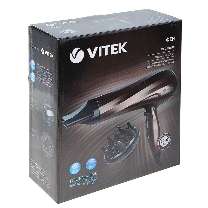 Фен для волос Vitek VT-2298, 2400 Вт, 2 скорости, 4 темп. режима, диффузор, ионизация - фото 51424611 Фен для волос Vitek VT-2298, 2400 Вт, 2 скорости, 4 темп. режима, диффузор, ионизация - фото 51424611