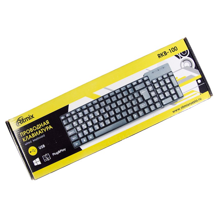 Клавиатура Ritmix RKB-100, проводная, мембранная, 102 клавиши, USB, чёрная - фото 51424705 Клавиатура Ritmix RKB-100, проводная, мембранная, 102 клавиши, USB, чёрная - фото 51424705