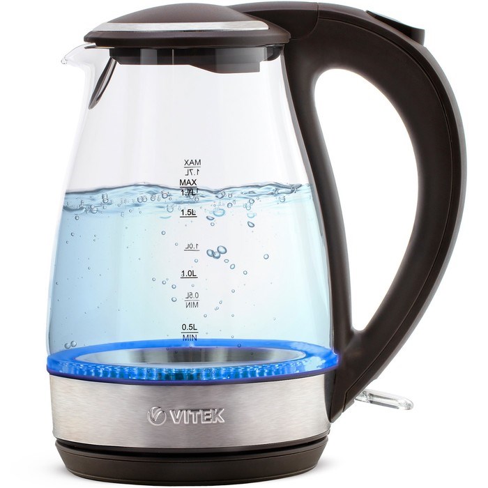 Чайник электрический Vitek VT-7015, стекло, 1.7 л, 2200 Вт, чёрно-серебристый - фото 51424985 Чайник электрический Vitek VT-7015, стекло, 1.7 л, 2200 Вт, чёрно-серебристый - фото 51424985