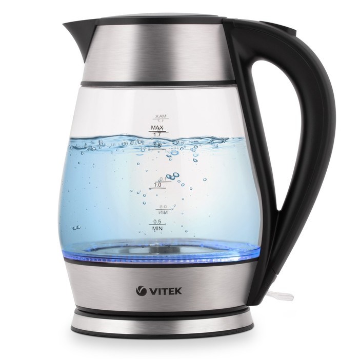 Чайник электрический Vitek VT-7037, стекло, 1.7 л, 2200 Вт, чёрно-серебристый - фото 51425012 Чайник электрический Vitek VT-7037, стекло, 1.7 л, 2200 Вт, чёрно-серебристый - фото 51425012