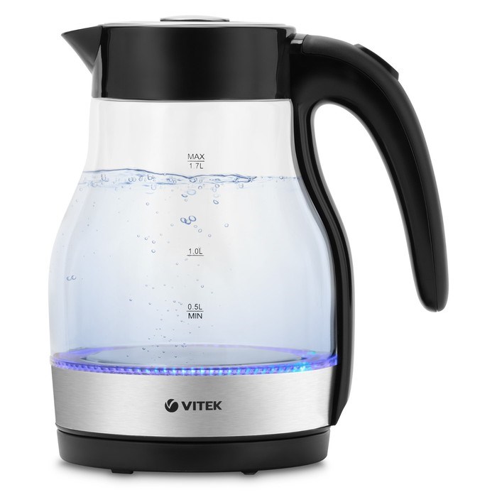 Чайник электрический Vitek VT-7064, стекло, 1.7 л, 2200 Вт, чёрно-серебристый - фото 51425017 Чайник электрический Vitek VT-7064, стекло, 1.7 л, 2200 Вт, чёрно-серебристый - фото 51425017