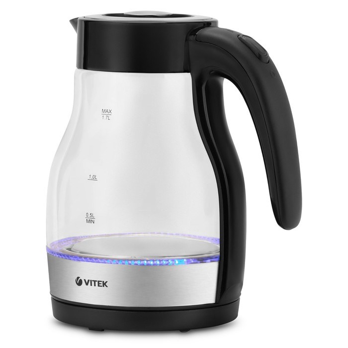 Чайник электрический Vitek VT-7064, стекло, 1.7 л, 2200 Вт, чёрно-серебристый - фото 51425018 Чайник электрический Vitek VT-7064, стекло, 1.7 л, 2200 Вт, чёрно-серебристый - фото 51425018