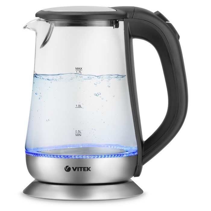 Чайник электрический Vitek VT-7036, стекло, 1.7 л, 2200 Вт, чёрно-серебристый - фото 51425022 Чайник электрический Vitek VT-7036, стекло, 1.7 л, 2200 Вт, чёрно-серебристый - фото 51425022