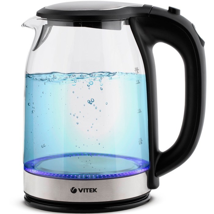 Чайник электрический Vitek VT-7095, стекло, 1.8 л, 2200 Вт, чёрно-серебристый - фото 51425035 Чайник электрический Vitek VT-7095, стекло, 1.8 л, 2200 Вт, чёрно-серебристый - фото 51425035