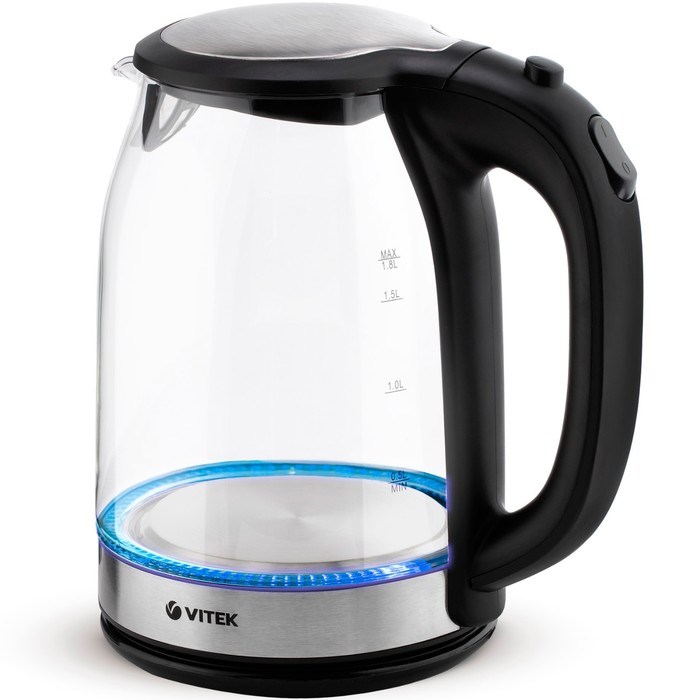 Чайник электрический Vitek VT-7095, стекло, 1.8 л, 2200 Вт, чёрно-серебристый - фото 51425036 Чайник электрический Vitek VT-7095, стекло, 1.8 л, 2200 Вт, чёрно-серебристый - фото 51425036