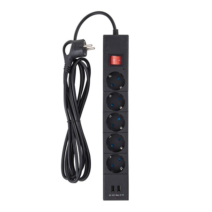 Сетевой фильтр, 5 гнезд, 3м, с/з, со шторками, ПВС 3 IP0,75, 2USB, 2200Вт, 10А, черн, 32593 - фото 51425442 Сетевой фильтр, 5 гнезд, 3м, с/з, со шторками, ПВС 3 IP0,75, 2USB, 2200Вт, 10А, черн, 32593 - фото 51425442