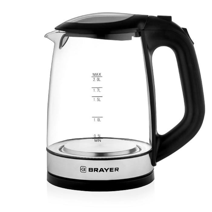 Чайник электрический BRAYER BR1040BK, стекло, 2 л, 2200 Вт, чёрный - фото 51425965 Чайник электрический BRAYER BR1040BK, стекло, 2 л, 2200 Вт, чёрный - фото 51425965