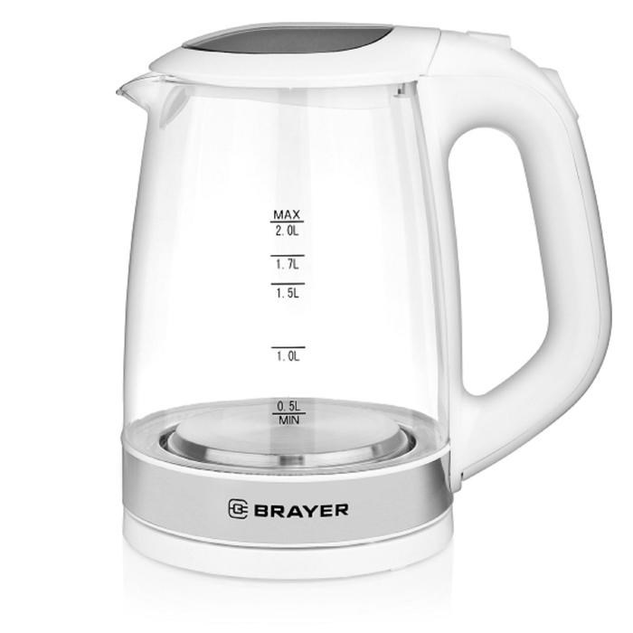 Чайник электрический BRAYER BR1040WH, стекло, 2 л, 2200 Вт, белый - фото 51425968 Чайник электрический BRAYER BR1040WH, стекло, 2 л, 2200 Вт, белый - фото 51425968