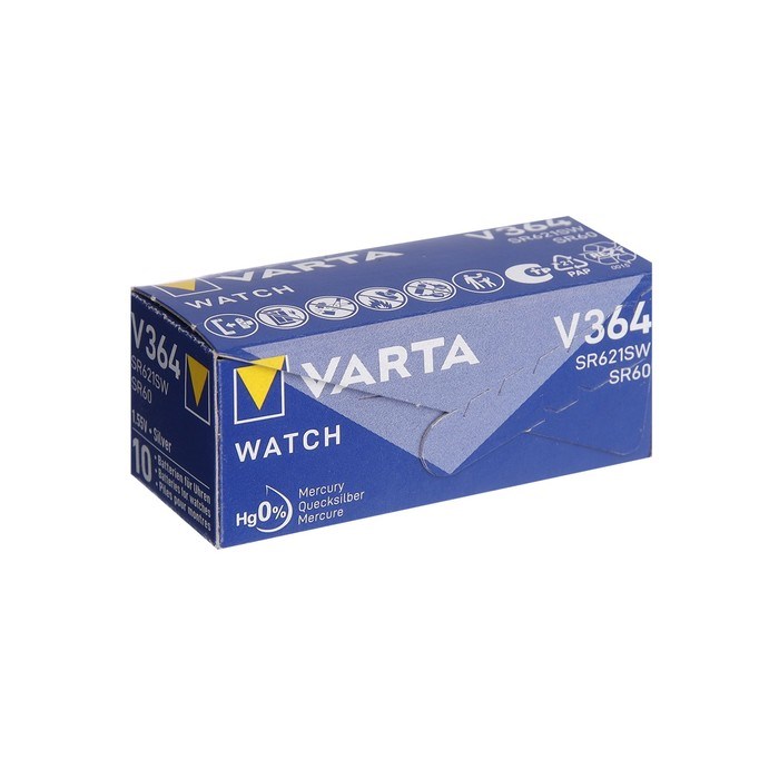 Батарейка цинковая Varta, V364 (SR621SW/G1)-1BL, 1.55В , блистер, 1 шт. - фото 51426515 Батарейка цинковая Varta, V364 (SR621SW/G1)-1BL, 1.55В , блистер, 1 шт. - фото 51426515