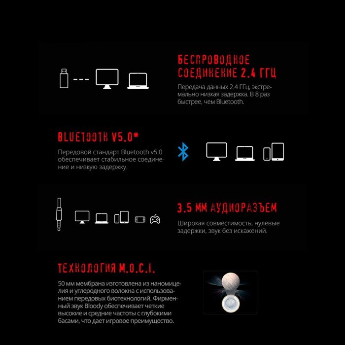 Наушники с микрофоном A4Tech Bloody MR710 серый 1.5м мониторные BT/Radio оголовье (MR710 GRE 10046 - фото 51428571 Наушники с микрофоном A4Tech Bloody MR710 серый 1.5м мониторные BT/Radio оголовье (MR710 GRE 10046 - фото 51428571